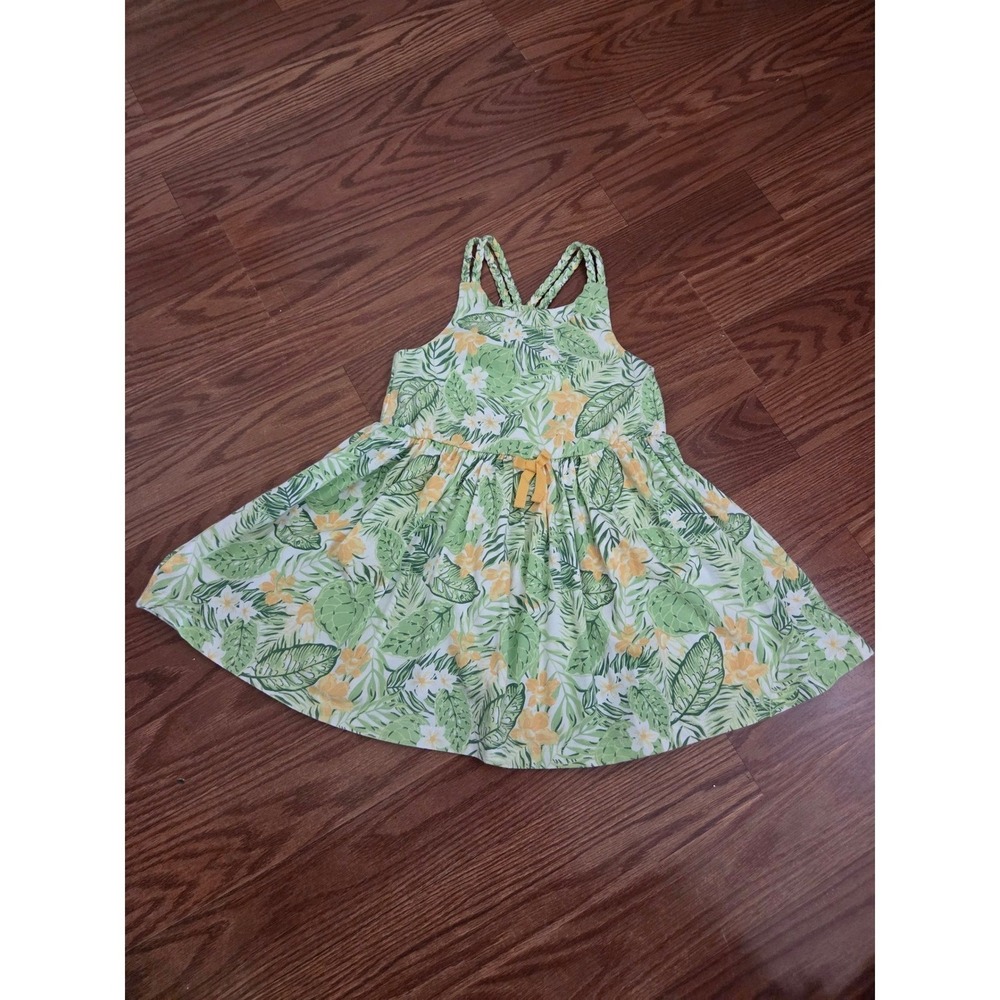 Tommy Bahama Girls 3T Tropical Floral Palm Leaf Braided Strap Cotton Dress Green